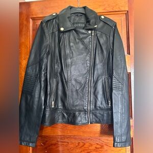 Guess brand leather women’s biker jacket.